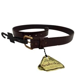 Vintage Deluxe Snakeskin Belt Brown Leather Gold Buckle 34-36 Exotic Skin NEW